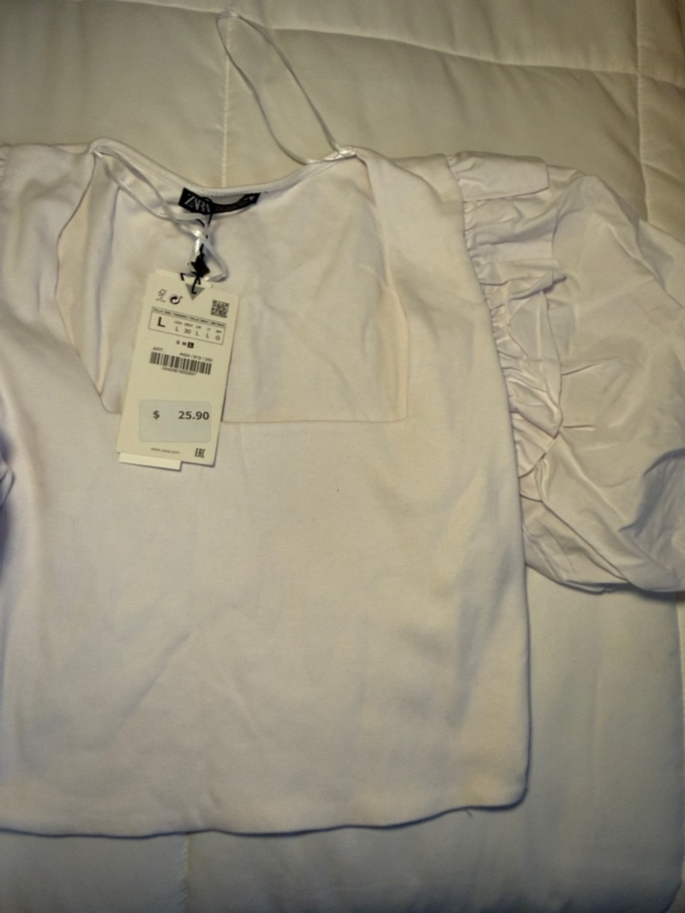 Zara White Square Neck Top with Puff Sleeve